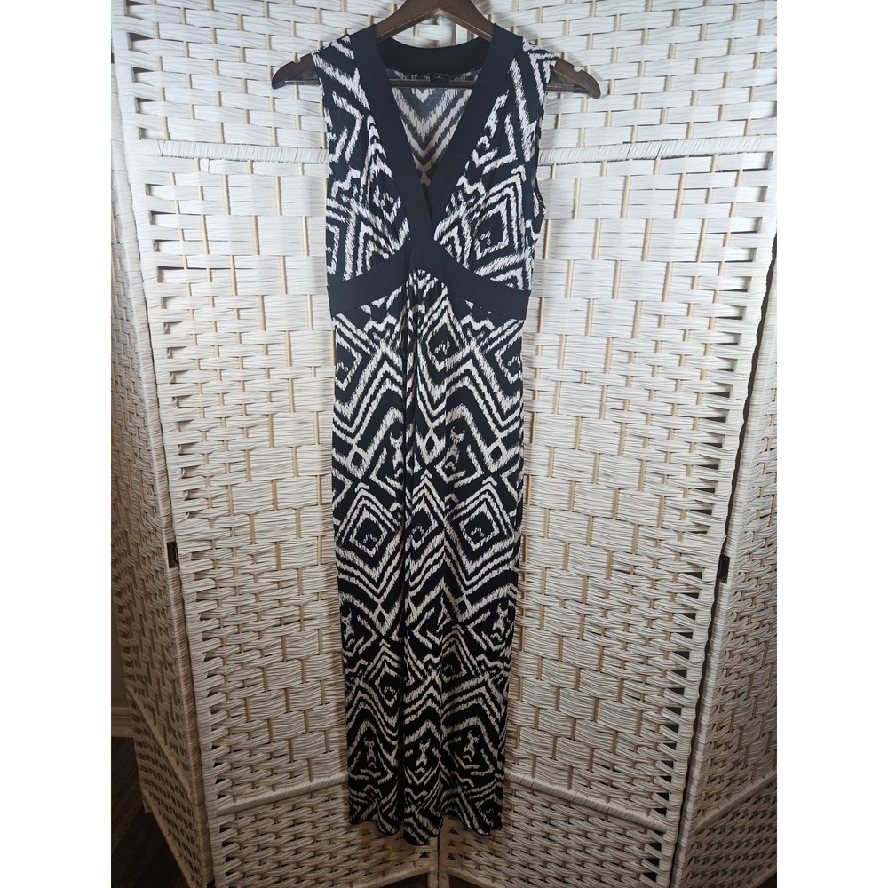 En Focus Studio Womens Maxi Dress Sz 6 Black and White Geometric Print Boho